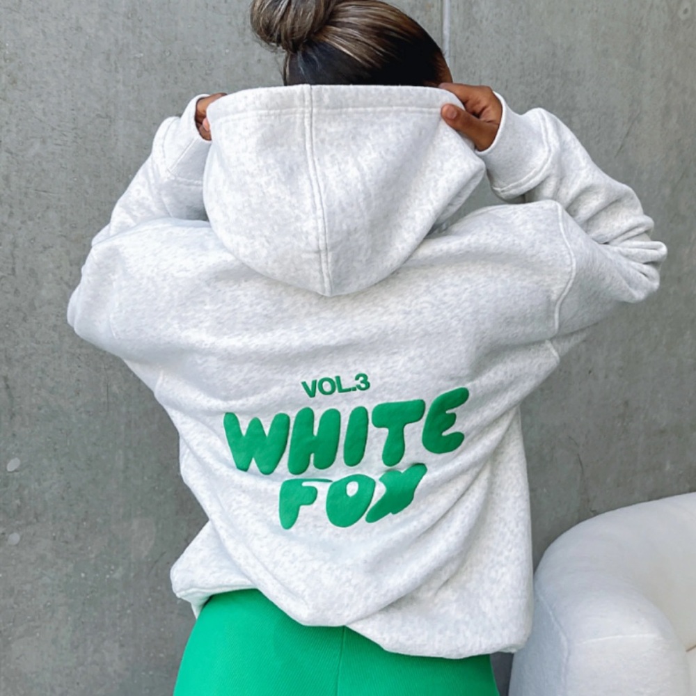 White Fox Boutique Gray and Green Hoodie